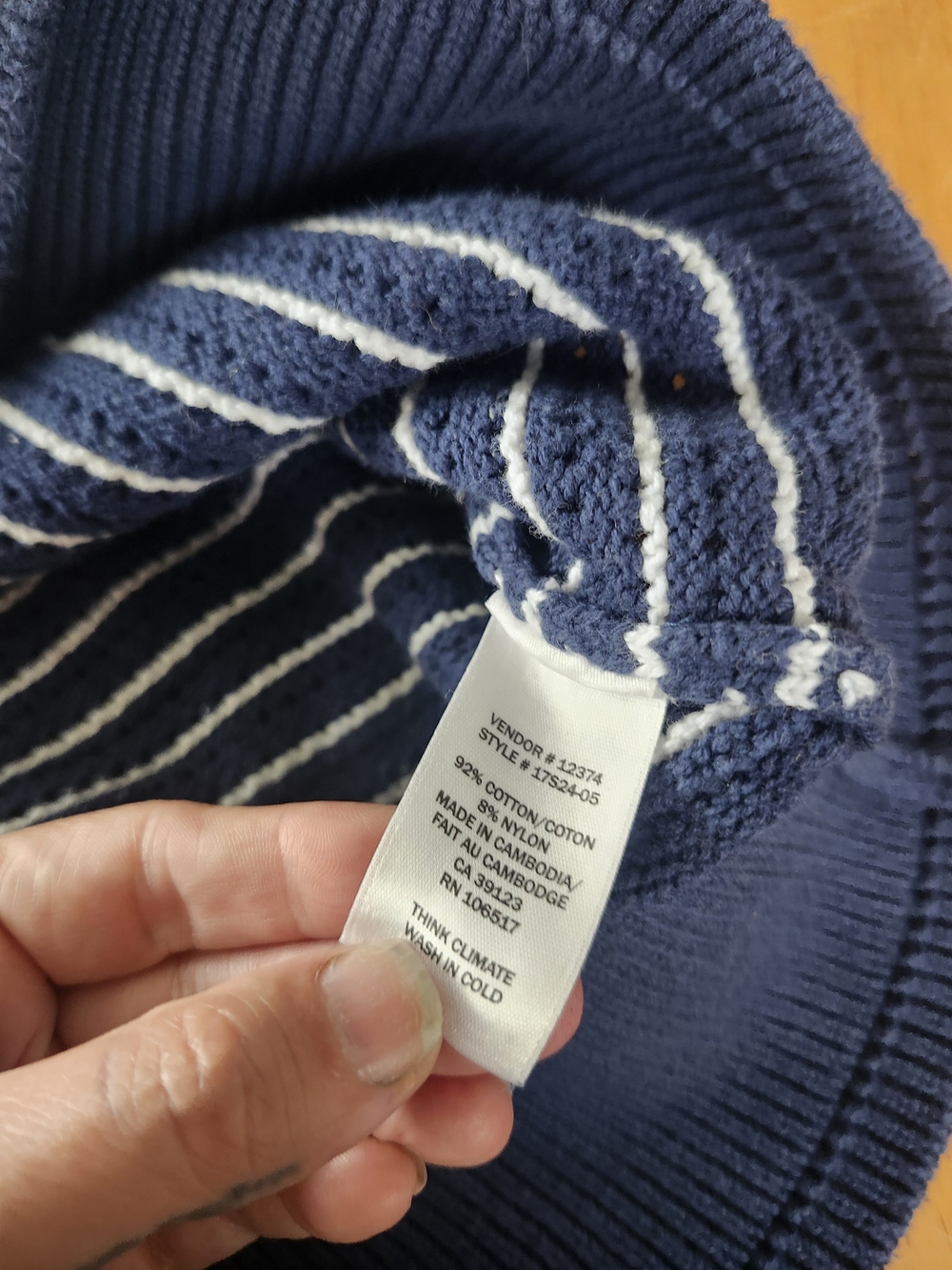 Northern Reflections Navy & White Striped Cotton Crewneck | Medium Classic - Picture 6 of 6